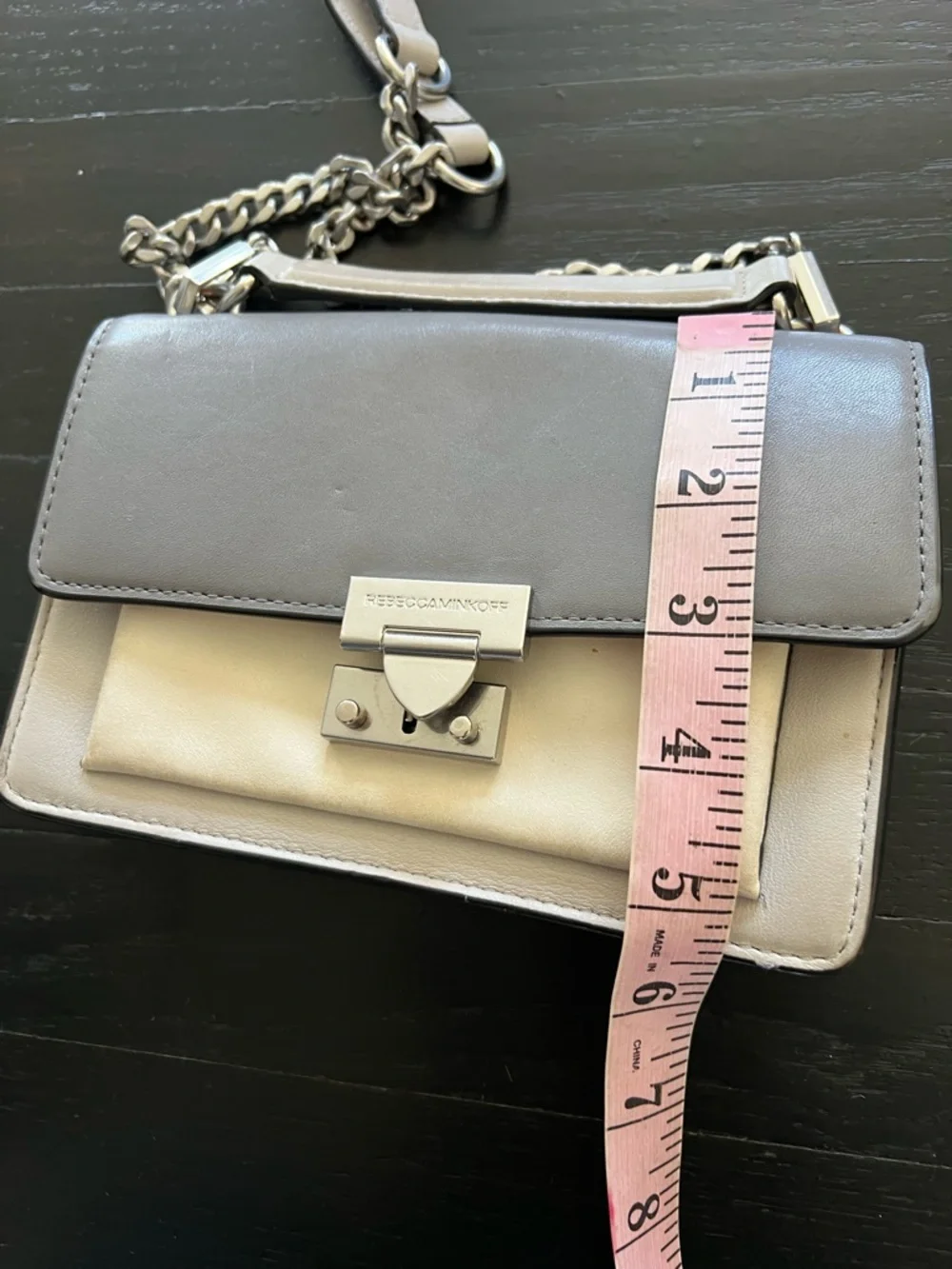 Rebecca Minkoff Small Gray and White Crossbody with Silver Chain